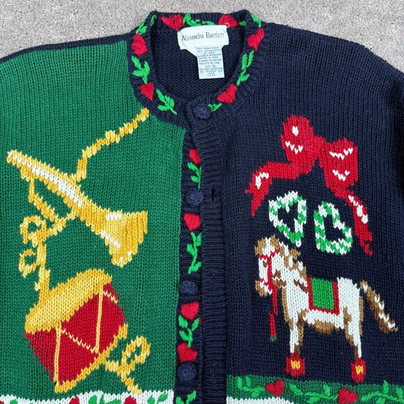 Ugly Christmas Cardigan Sweater Size XL Teddy Bear Tree Alexandra Bartlett - Picture 2 of 4